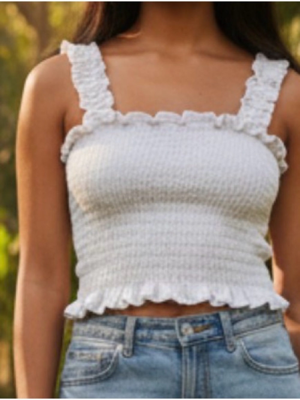 Reformation Lenore Smocked Ruffle Tank Top White Size Small Womens